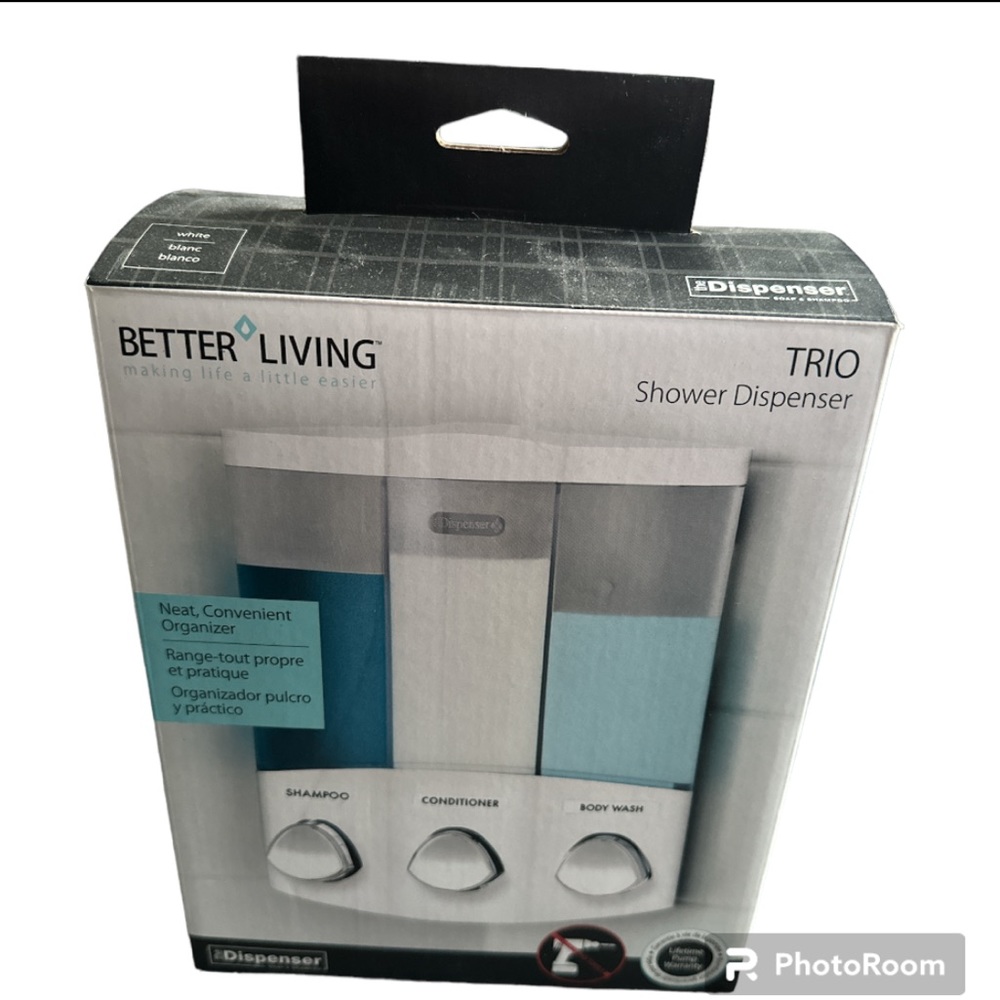 Better Living- 76354 Euro Series TRIO 3-Chamber Soap & Shower Dispenser, White